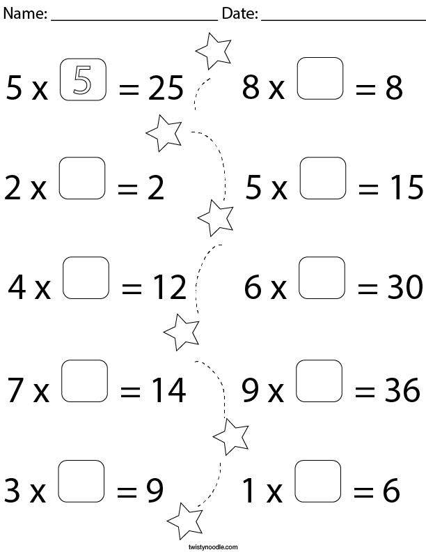 Fill In The Blank Equations Multiplication Math Worksheet Twisty Noodle